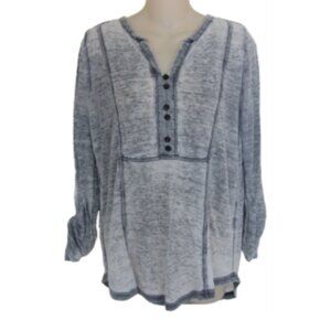 Jane & Delancey Henley Top Gray Burnout Waffle Knit Lightweight Pullover